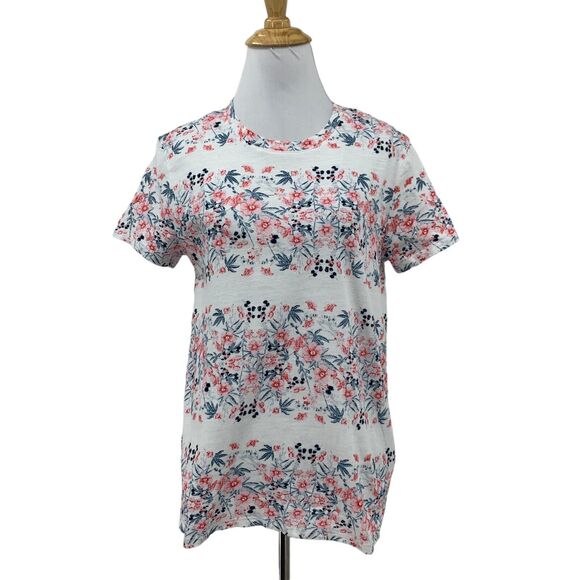 Lucky Brand Shirt Womens S White Botanical Print Cotton Crew Neck Short Sleeve - Picture 1 of 14